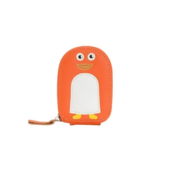 Head layer cowhide mini creative little penguin organ card bag for women's cute vertical card clip