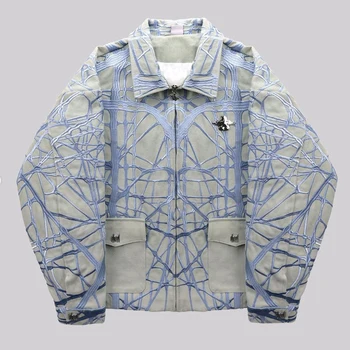 Custom Zip Up Jacket Embroidery Pattern Creative Urban Hip Hop Premium spider web embroidery stitches Streetwear Top Jacket