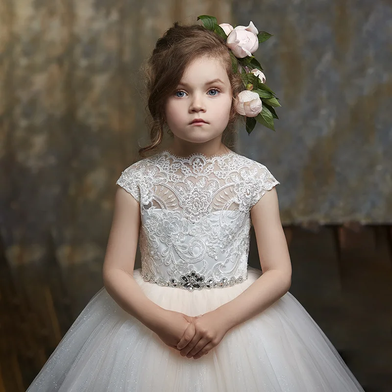 Luxury Feather Ball Gown Flower Girl Dresses Wedding Beaded Appliqued ...