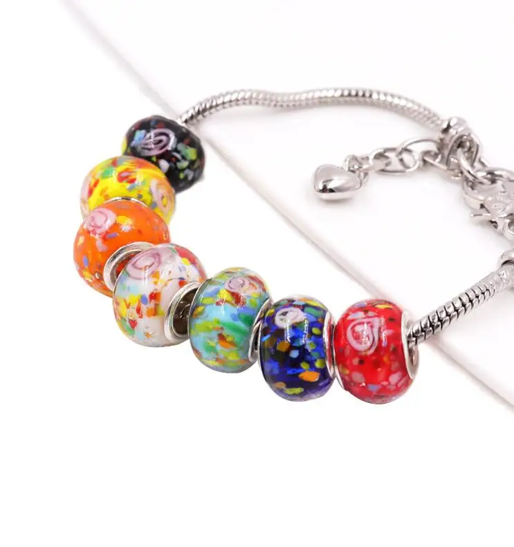 10pcs Mixed MURANO LAMPWORK Glass & SILVER Buckle European Charms Beads BE1598 