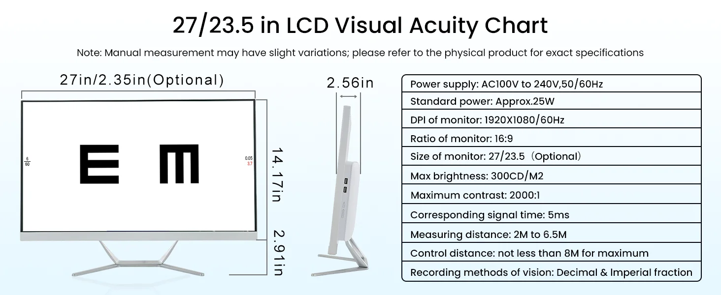 Large Screen 23.6 Inch Led Visual Chart Height Adjustment Optometry Equipment Instrument Ac 110-240v for Optic
