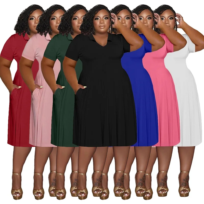 Women Dresses Casual Summer Modest 2025 Plus Size Women's Casual Fashion  Lapel Solid Color Dress| Alibaba.com