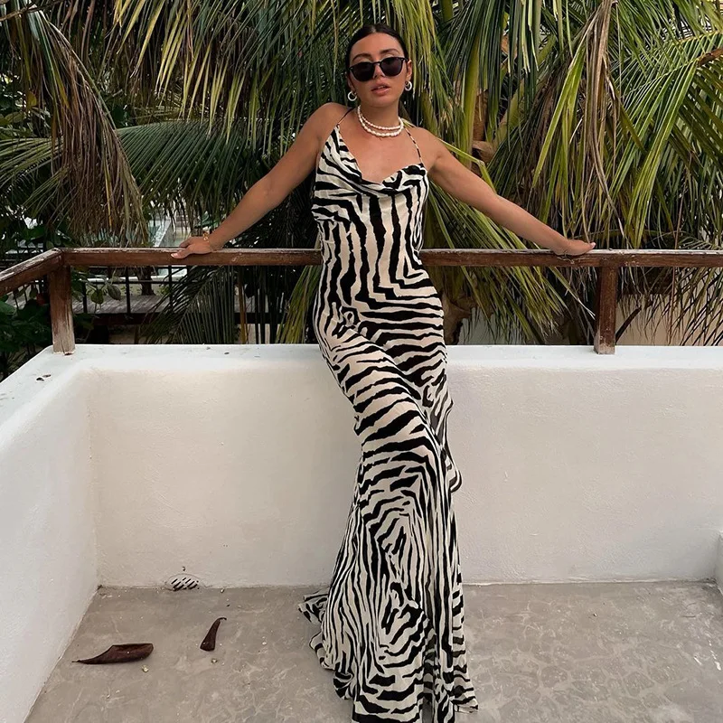 zebra beach dress Clara Beaded Mesh Maxi Dress in Zebra – South Beach