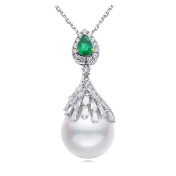 Custom Luxury Jewelry 18k gold diamond emerald engagement  pearl pendant  Top Workmanship