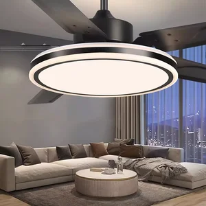 Modern Minimalist Decorative LED Circular Ceiling Fan Light Iron Body Atmospheric Remote Control for Living Room Application