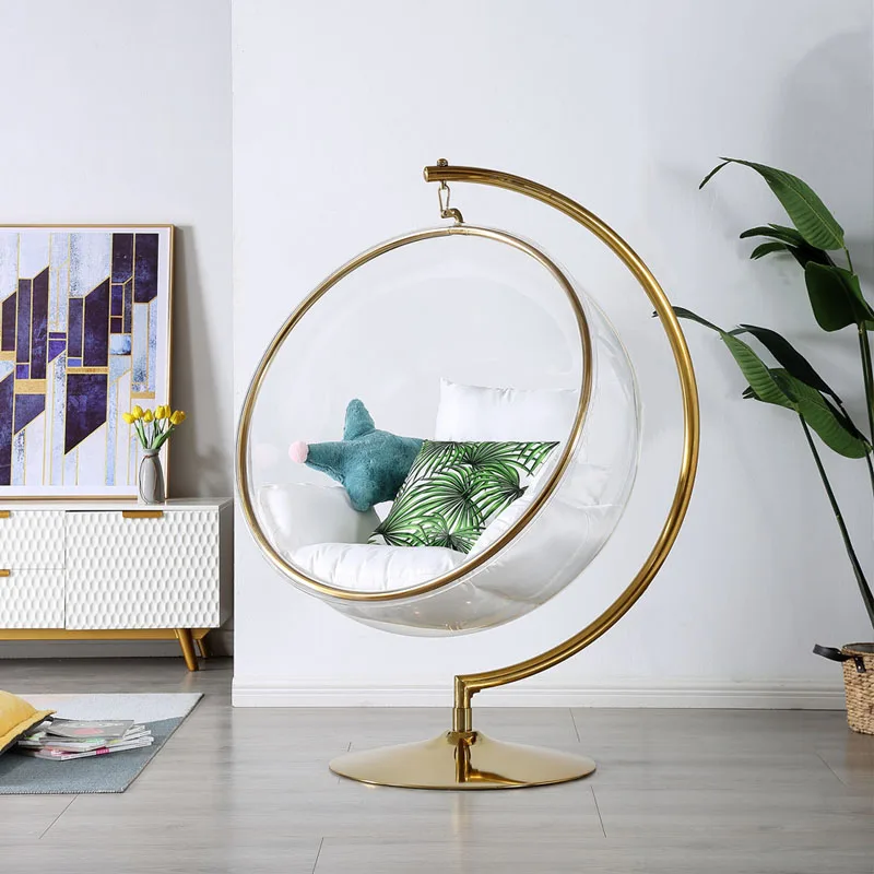 Golden frame Transparent hanging chairs Swing Floor Stand PVC/acrylic Bubble Chair for living room furniture