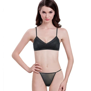 Most Popular Custom Lingerie Bra and Panty Set Laetest Design Mesh Hot Bra With G String Set