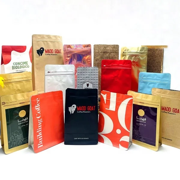 Ziplock Flat Bottom Custom Printed Drip Coffee Bean Packaging Coffee Bag with Valve