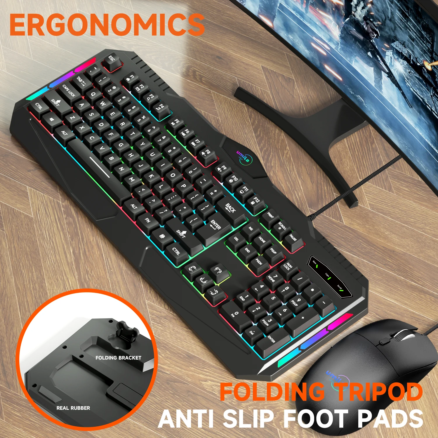 Umila High Quality Gaming Keyboard and Mouse OEM Keyboard Mouse Gamer LED  RGB Wired Pc Computer Backlit Keyboard Mouse Set