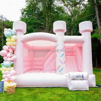 Lepai pink white bounce house inflatable bouncer castle with slide for girls