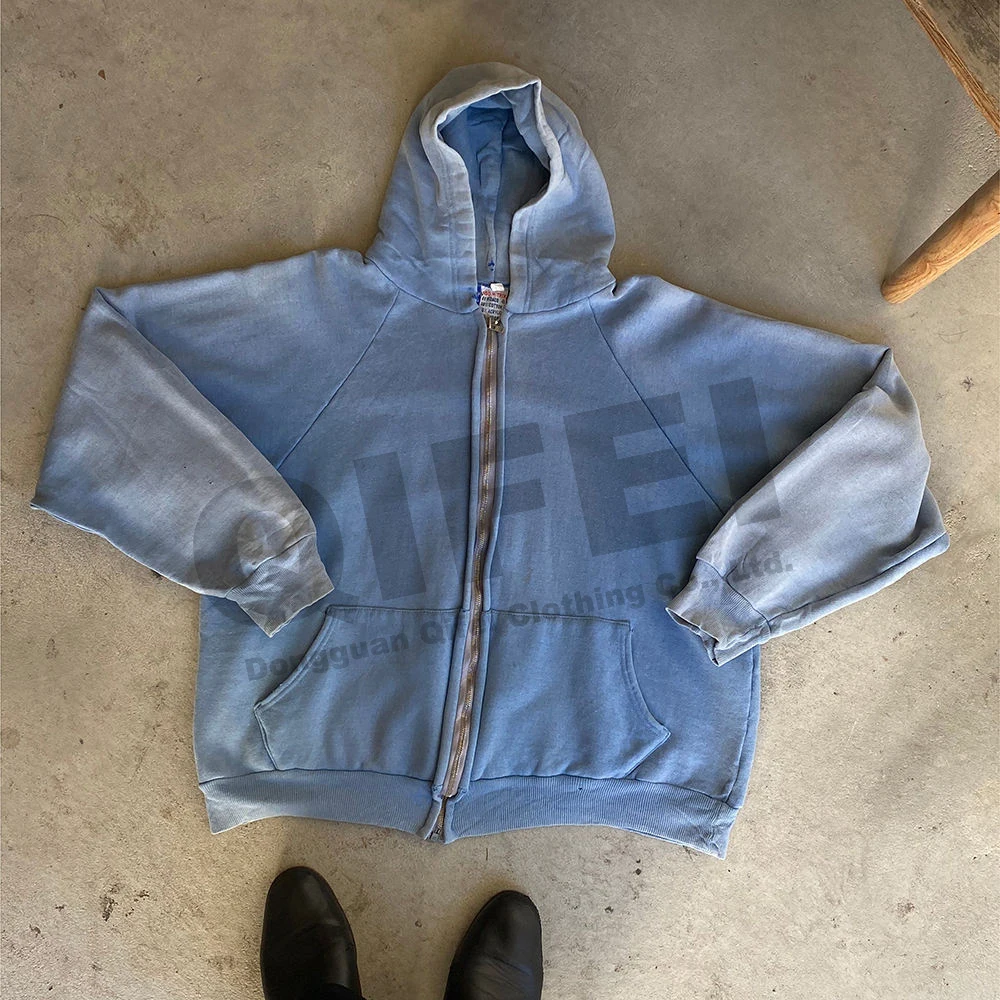 Custom Street Wear Acid Washed Heavy Weight 550 Gsm Zip up Hoodies