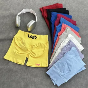 Custom Logo Nylon Low Waist Hip Lifting Outdoor Sports Workout Shorts Women's Gym Fitness Seamless Yoga Quick Dry Cycling Shorts