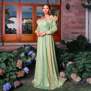 Fashion Long Boho Style Swing Long Sleeves Elegant  Beach Vacation One-line Neck Waist Dress