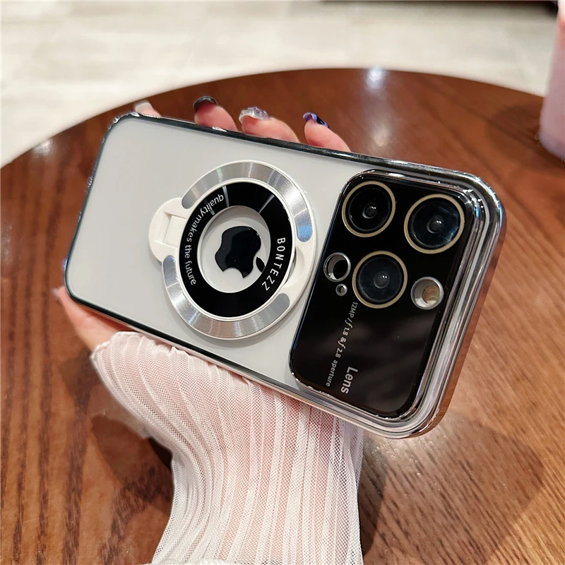 Auto Focus case with Big View Camera Lens Magnetic for iphone 15 Pro and Pro Max Metal case