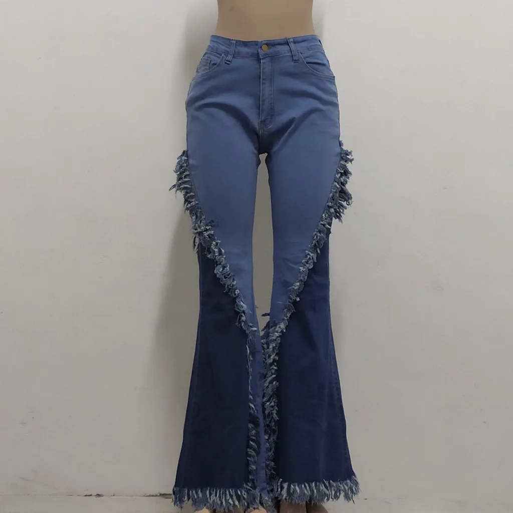 Wholesale ZHEZHE New arrivals bell bottom jeans pants with bandage high  waist flared denim jeans pants women's trousers street wear From  m.