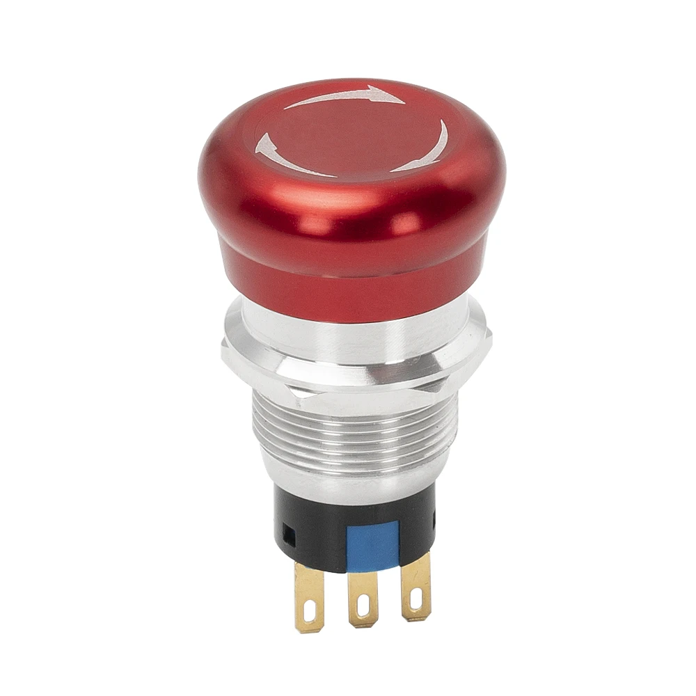 1NO1NC Mushroom Waterproof Electrical Threaded Push Start Button 22MM Metal Emergency Stop Button Switch with 3pin Red Round Top