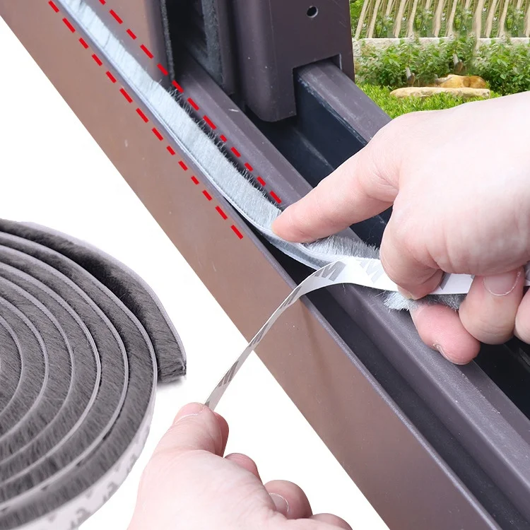 Weather Stripping Brush For Sliding Windows/Doors Frame Side,Pile Self Adhesive Weatherstrip Seal Strip Sealer Draft Stoppers (33ft X11/32 Backing X 3/16 Brush Inch, Black