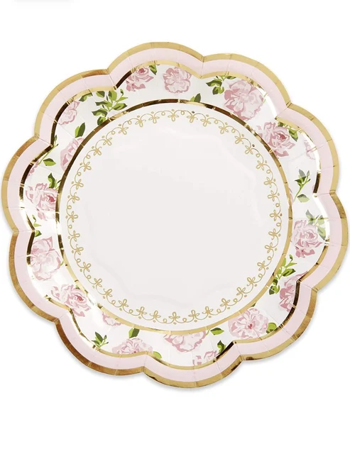 Gold and  Floral 8.5''  Square Shaped  Disposable Paper Plates for Birthday Party
