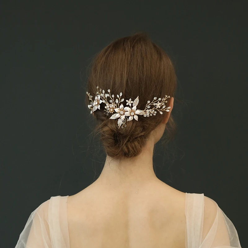 Handmade Elegant Rhinestone Pearl Bridal Tiara Wedding Bride Hair Comb for Momen