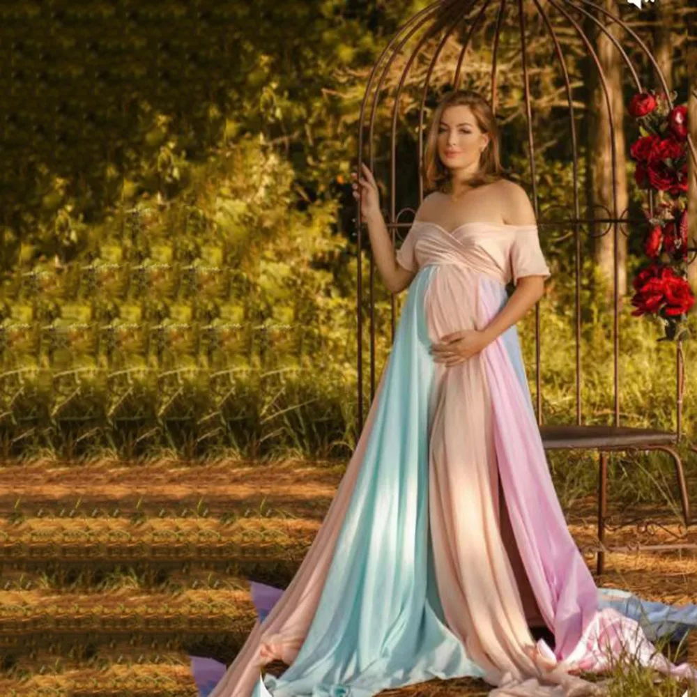 Rainbow Maternity Photoshoot Clothes Dresses for Pregnant Women Photography Maxi Gown Long Baby Shower Party Pregnancy Dress Rainbow Maternity Photoshoot Clothes Dresses for Pregnant Women Photography Maxi Gown Long Baby Shower Party Pregnancy Dress
