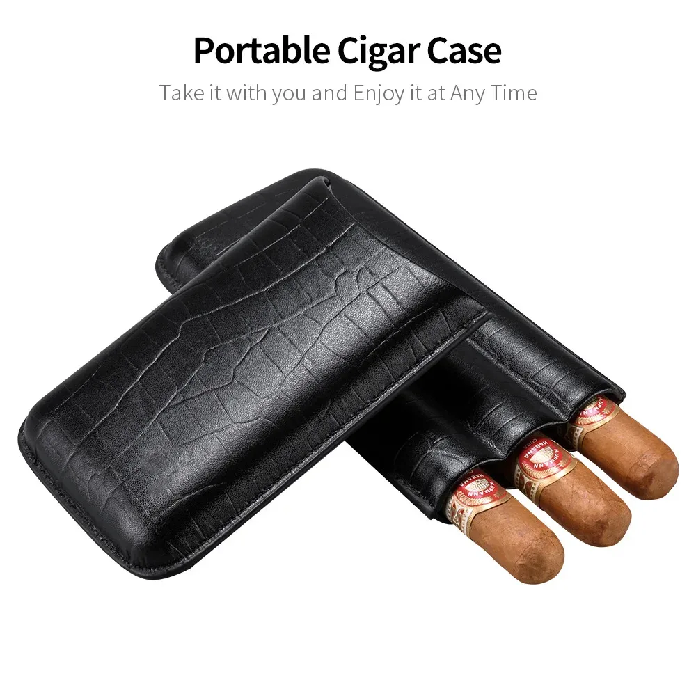 Portable Leather Cigar Case With Cutter 3 Tube Holder Humidor Travel S ...