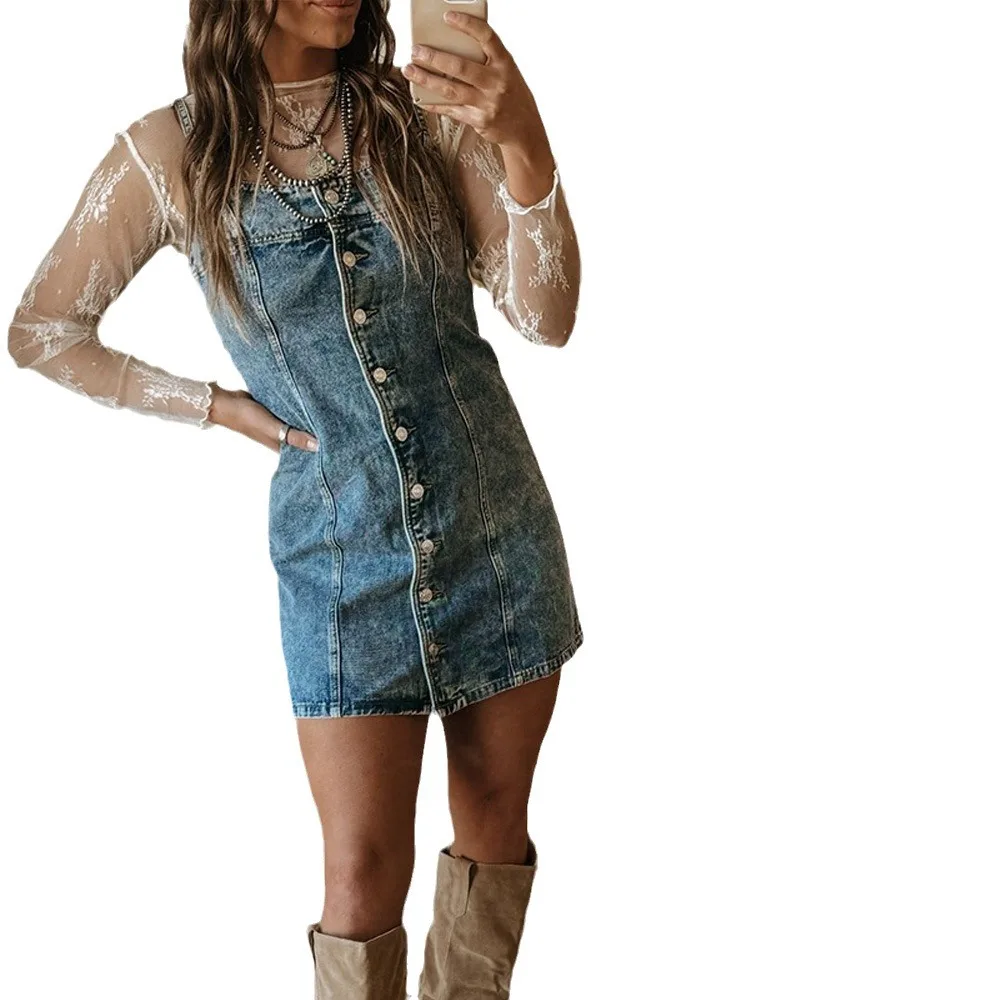 white christmas dresses Denim Belted Long Sleeve Mini Dress S main image 0