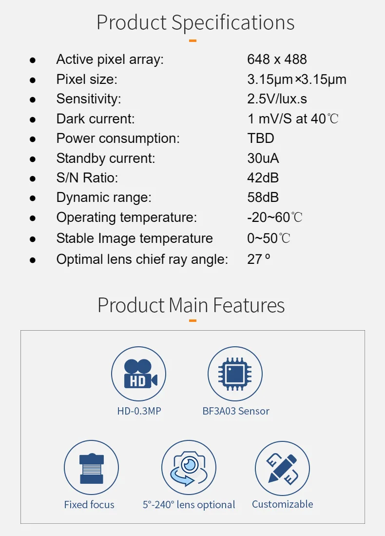 DGZX 0.3MP 1/6.5 Inch CMOS BF3A03 Monochrome 24PIN Fixed Focus Mini Camera Module for Scanning Code Payment Device插图2