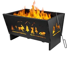 Rectangular Iron Fire Pit Suitable camping fire pit outdoor For Patio Backyard Fire Pit With Poker