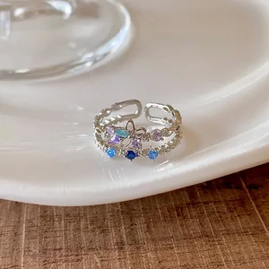 Wholesale Women's Heart Star Flowers Butterfly Shaped Stackable Zircon Ring Brilliant Glowing Luxury Open Rings for Girls