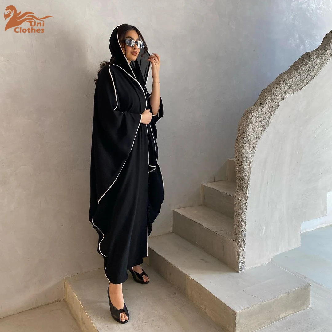 Trendy Black Abaya Eid Ramadan Islamic Clothing Patchwork Hijab Open Abaya With Shawl Robe Femme Abaya Women Muslim Dress Trendy Black Abaya Eid Ramadan Islamic Clothing Patchwork Hijab Open Abaya With Shawl Robe Femme Abaya Women Muslim Dress