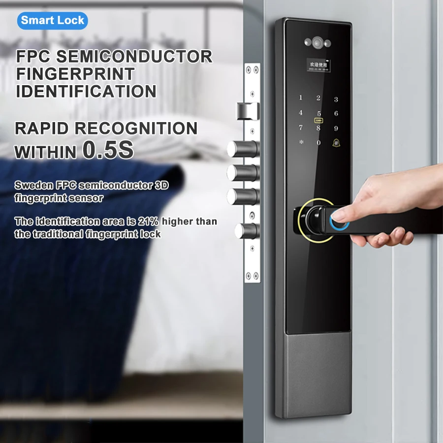 Tuya App Camera Gate Lock Wifi Electronic Remote Control Digital and Fingerprint Smart Door Handle Locks with Camera Cat Eye