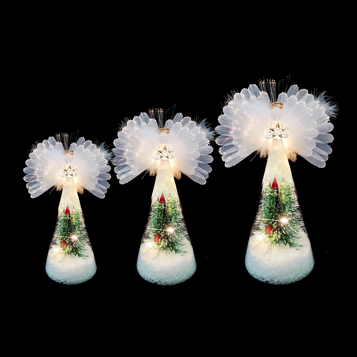 Handmade glass ornament led christmas angel with optical fiber wings supplier