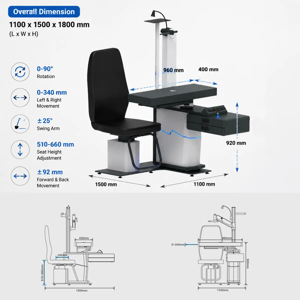 Optical Store Equipment Height Adjustable Fully Automatic Optometry Ophthalmic Unit Chair LY-500