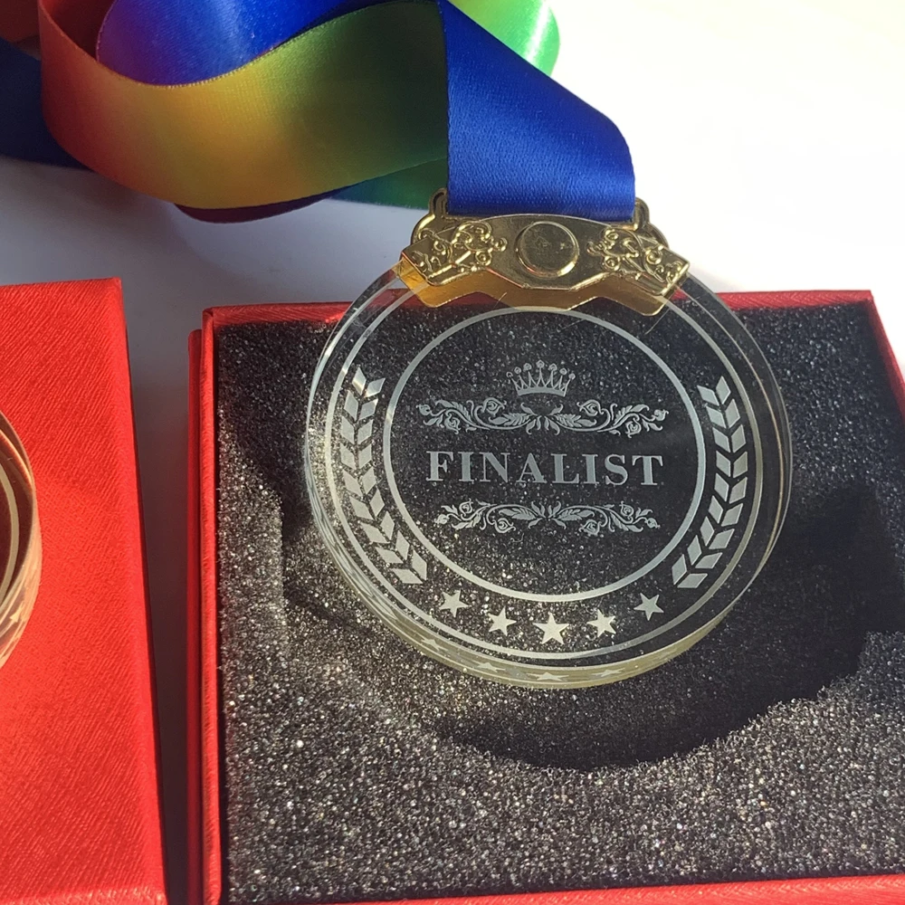Custom Blank Faceted Plexiglass Commemorative Medal Sport Brass Gold Silver Trophy Perfect Winners Finalists Crystal Glass Medal