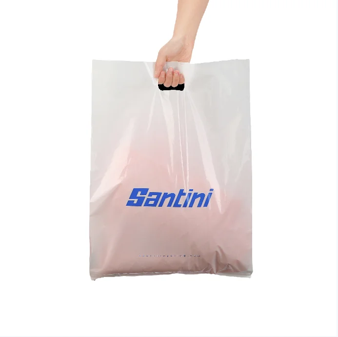 Self Custom Shopping Biodegradable Material Die Cut Handle Bag For Packaging Clothes And Shoes Handle Die Cut Plastic Bag