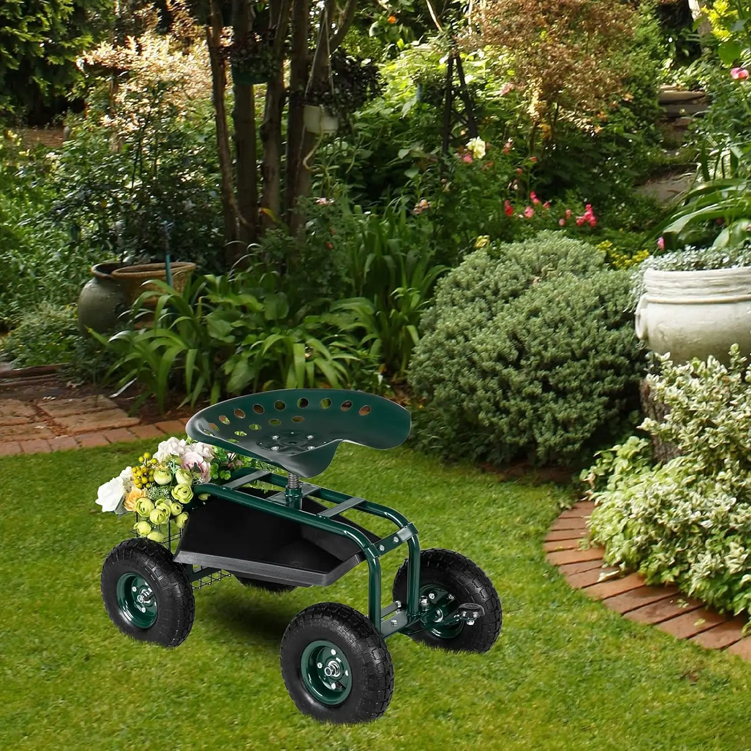 Garden Cart Gardening Workseat Wheels Patio Wagon Scooter for Planting ...