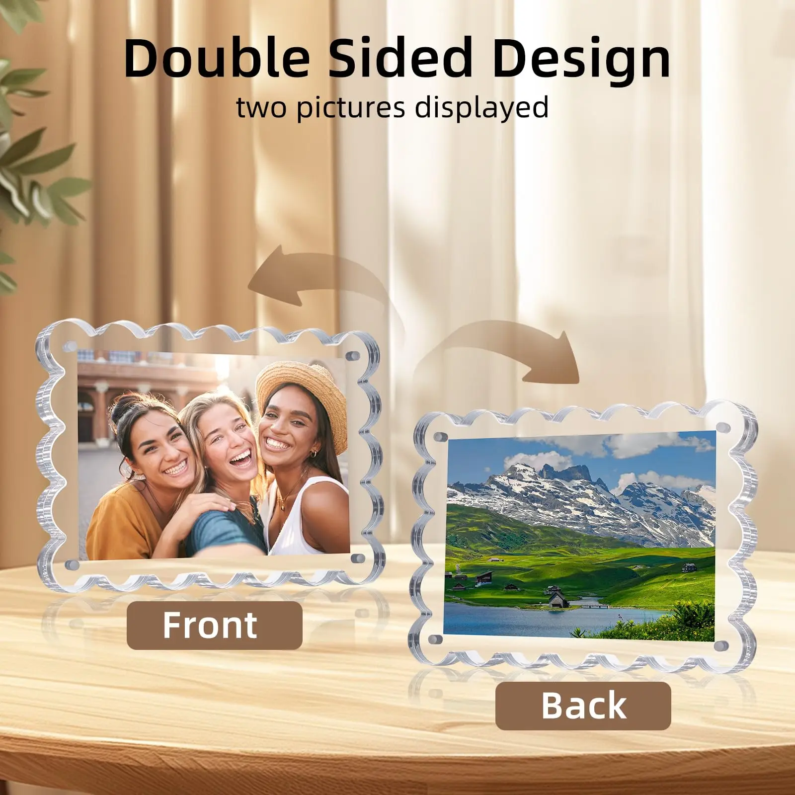 Double Sided Acrylic Scalloped Photo Frame Free Standing Desktop Display Acrylic Picture Frame, Clear Photo Scalloped Frames supplier