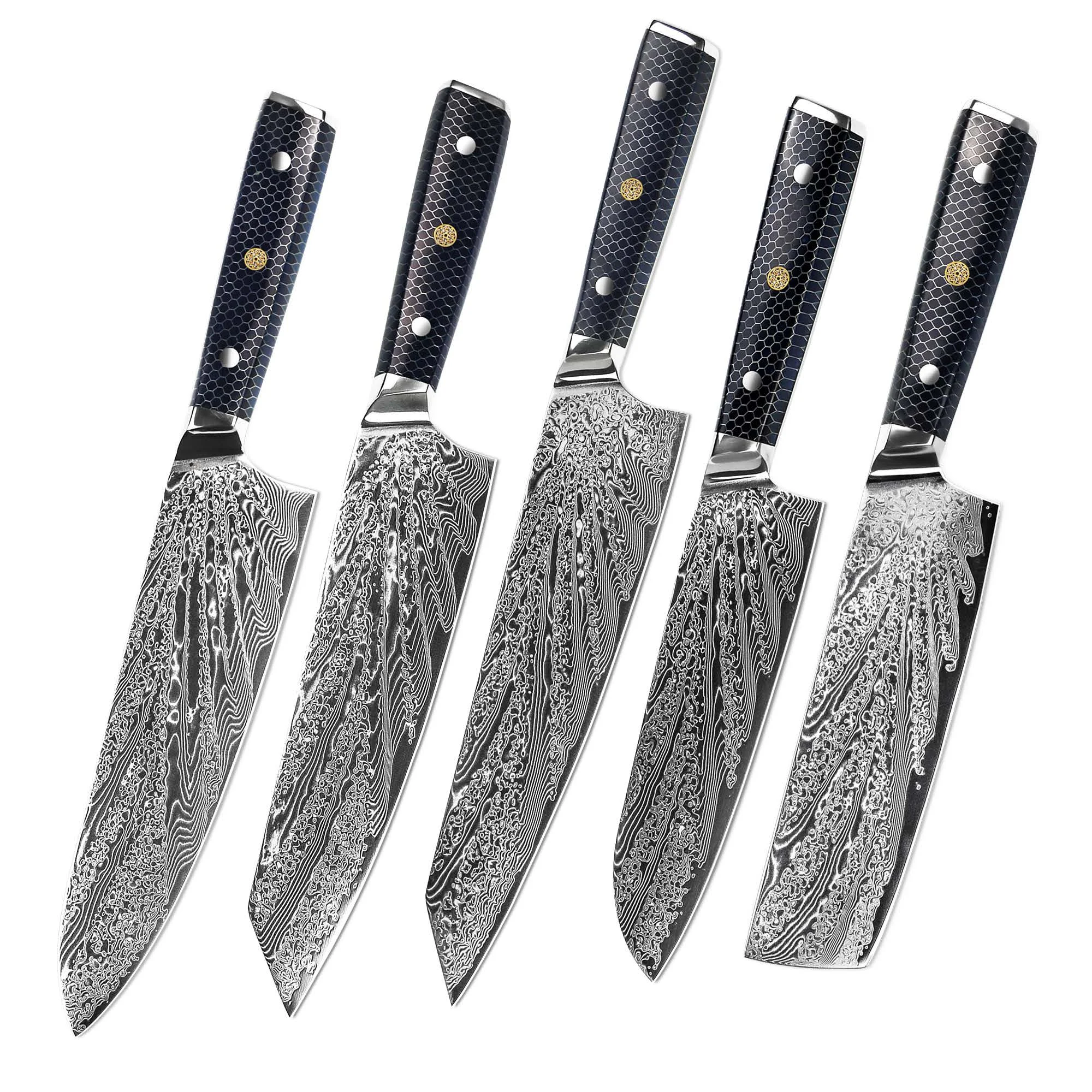 トレンド製品ダマスカス鋼刃包丁セット樹脂ハンドル付き