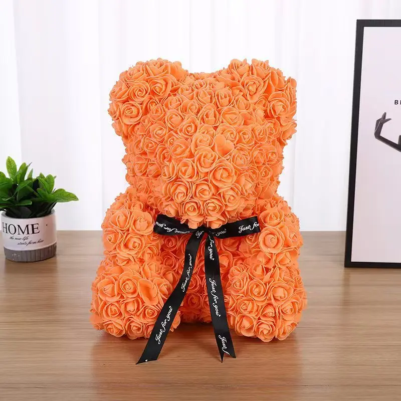 Diy 25 Cm Teddy Rose Bear With Box Artificial Flower Bear Rose Valentines Day For Girlfriend