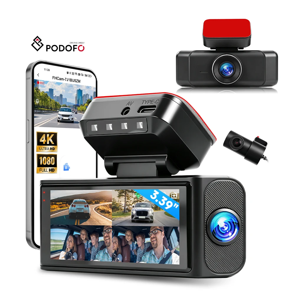 Podofo Four Lens Dash Cam Car Camera 3.39