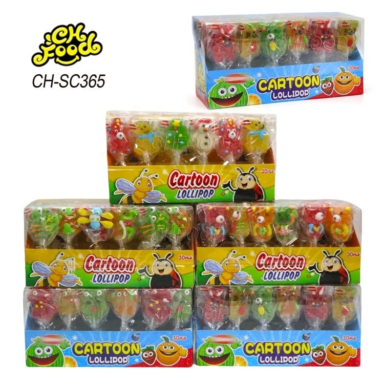 Wholesale and Custom Sugar Coated Cartoon Shape Jelly Gummy Candy Sweets Soft Candy Lollipop