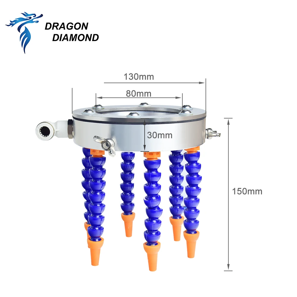 Spindle Cooling Ring Adjustable Nozzle Tool Cooler Mist Coolant Spray Sprayer 6 Water Pipes for CNC Engraving Milling Machine