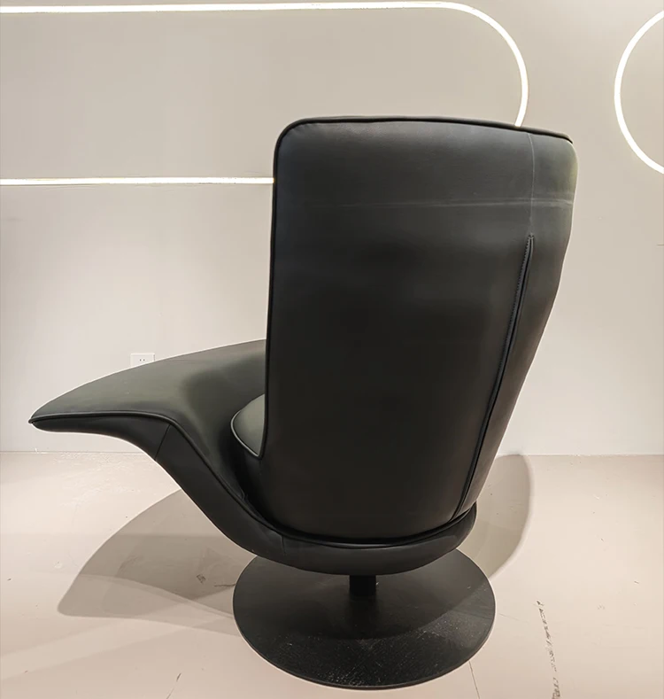 Midcentury Luxurious Metal Leather Armchair Revolving Backrest Chaise Lounge Modern Home Furniture Living Room Hotel Reception