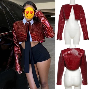 507 New Arrival Women Clothing Autumn and Winter New Personalized Short Round Neck Solid Color Top Jacket