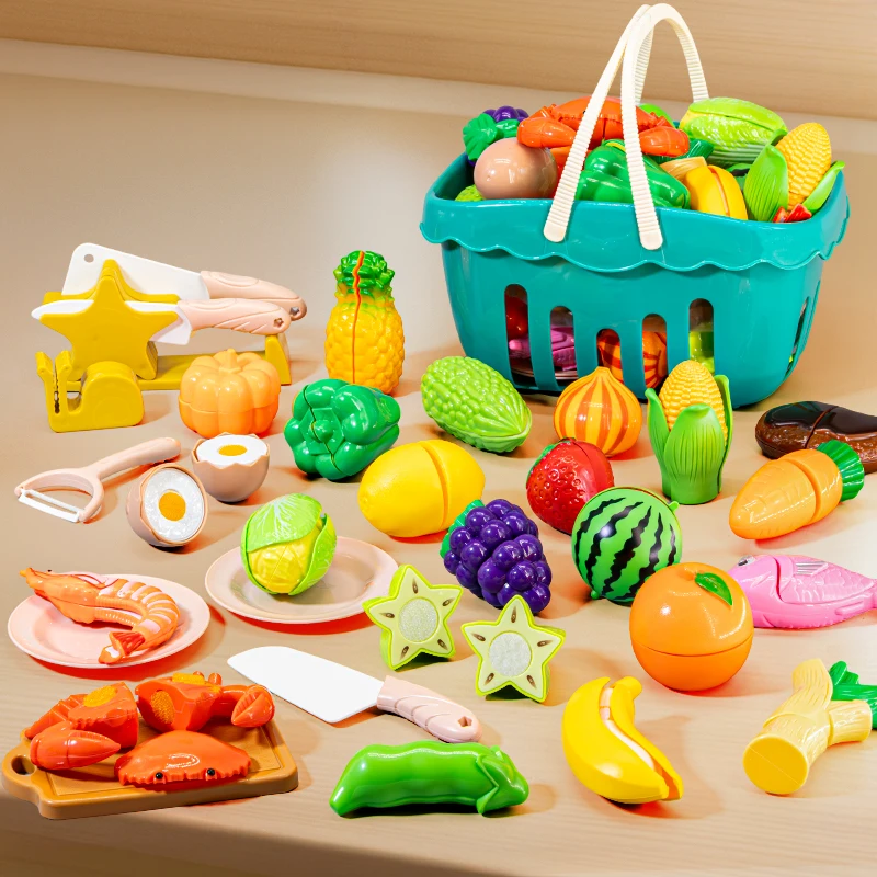 Year Old Kids Play Set Toys Colorful Cuttable Food Model Cartoon Play  House Plastic Vegetables and Fruits Kitchen Food Toys - Main Image