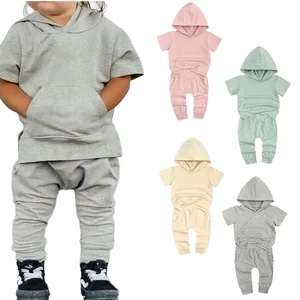 Custom Kids Clothes Cotton Hooded Clothing Set 2 Pcs Summer Sportswear Toddler Girls Boys Outfits Wholesale Children Clothes Set