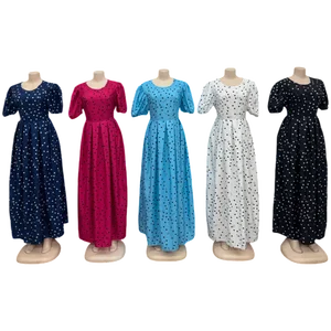 Wholesale New Women Bohemian Printed Round Neck Short Sleeve A- Line Polka Dot Fashion Dress