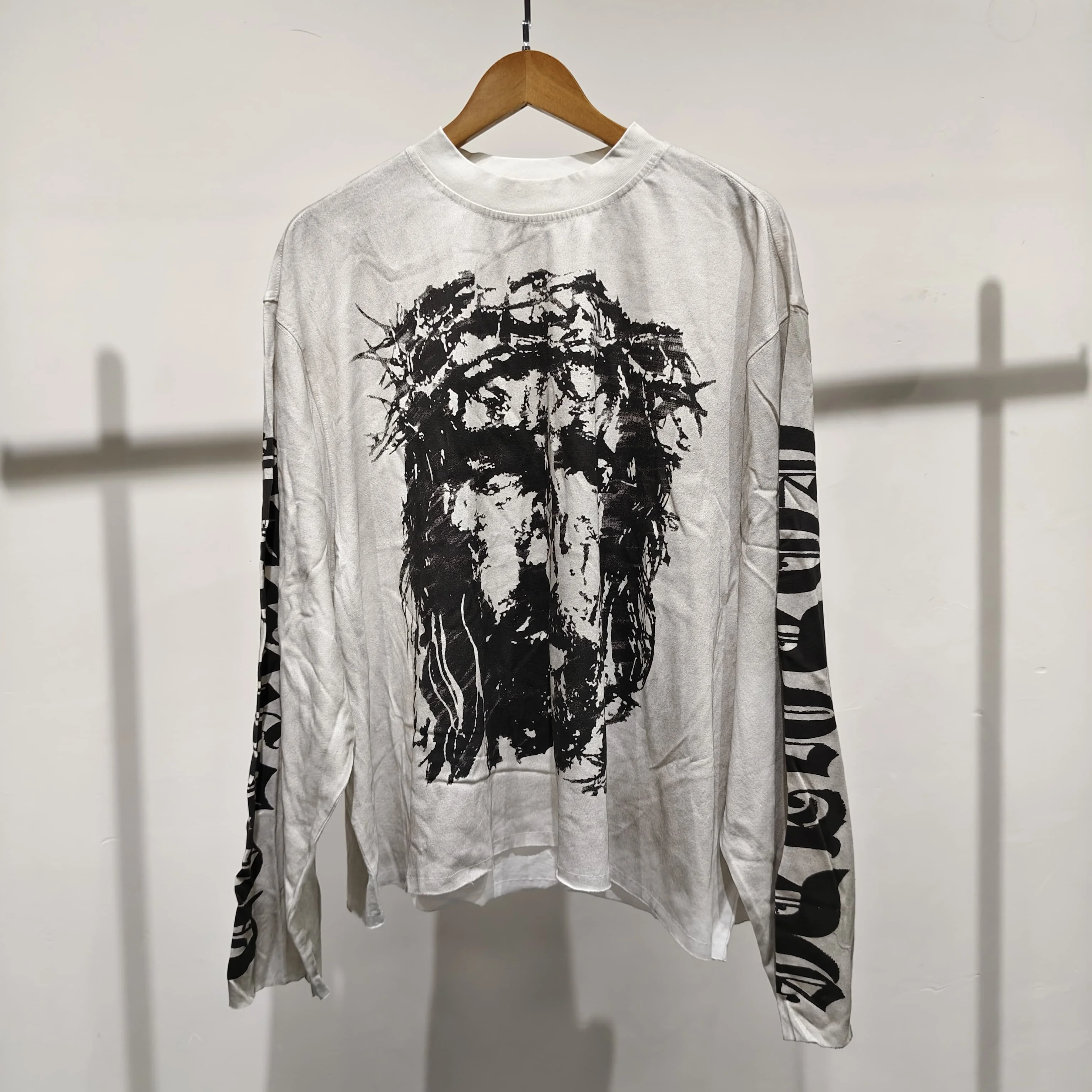 Men Clothing Manufacturer Streetwear Oversized Cropped Boxy Waffle Graphic Long Sleeve Casual T Shirt