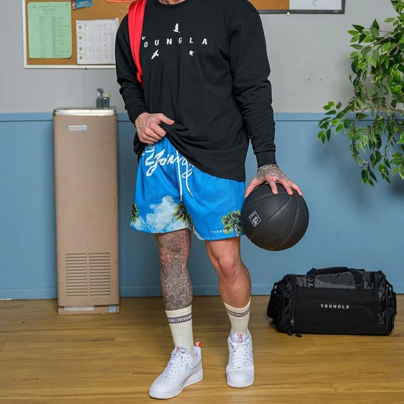 mesh shorts manufacturer high quality summer print graphic workout jogger gym mesh shorts for men445_voghion.com