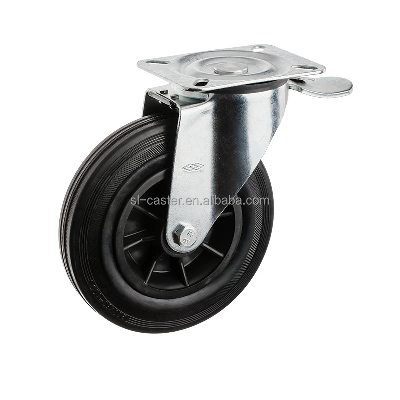 6IN Brake Type Waste Bin Castor 150mm Locking Trash Container Wheel 6" 6.4" 8" Black Solid Rubber Wheel Garbage Dust Can Caster